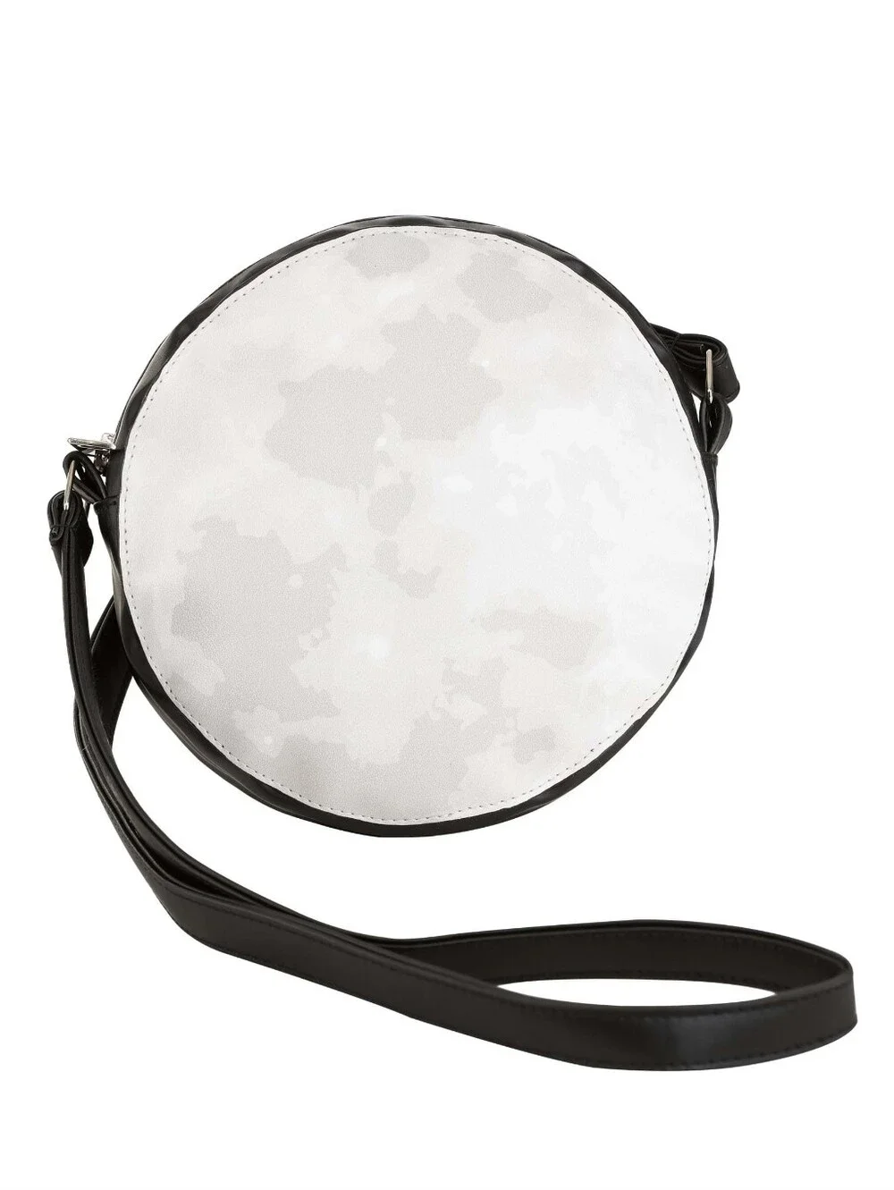 🌕 Round Moon Print Crossbody Bag W/Black Strap, Accents & Silver Hardware (OS)